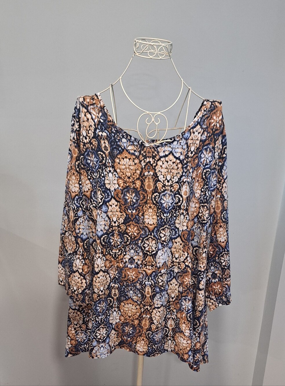 Catherine's Blue And Rust Paisley Print Boho Gypsy Hippie Cotton Blend Top 4X.